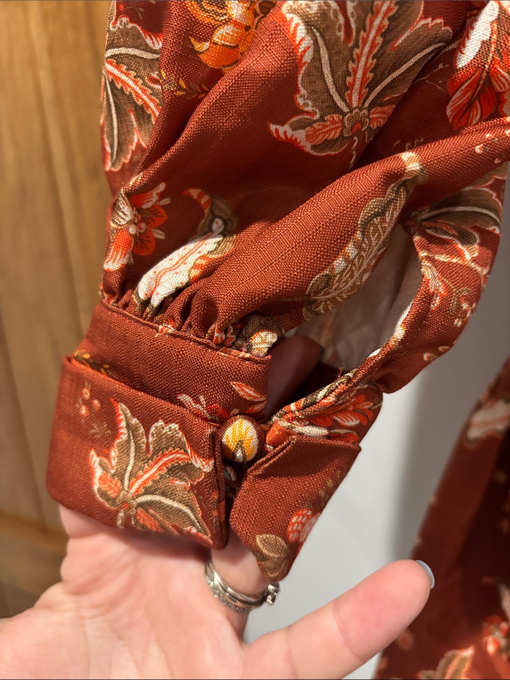 L'ATISTE Rust Floral Long-Sleeve Mini Dress with Waist Tie - Picture 7 of 7